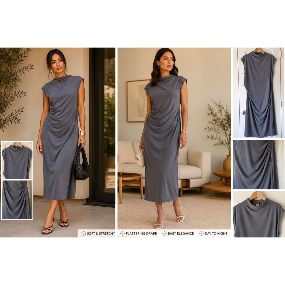 Old Navy Women XXL Midi Dress Gray Sleeveless Quiet Luxury Minimalist Chic